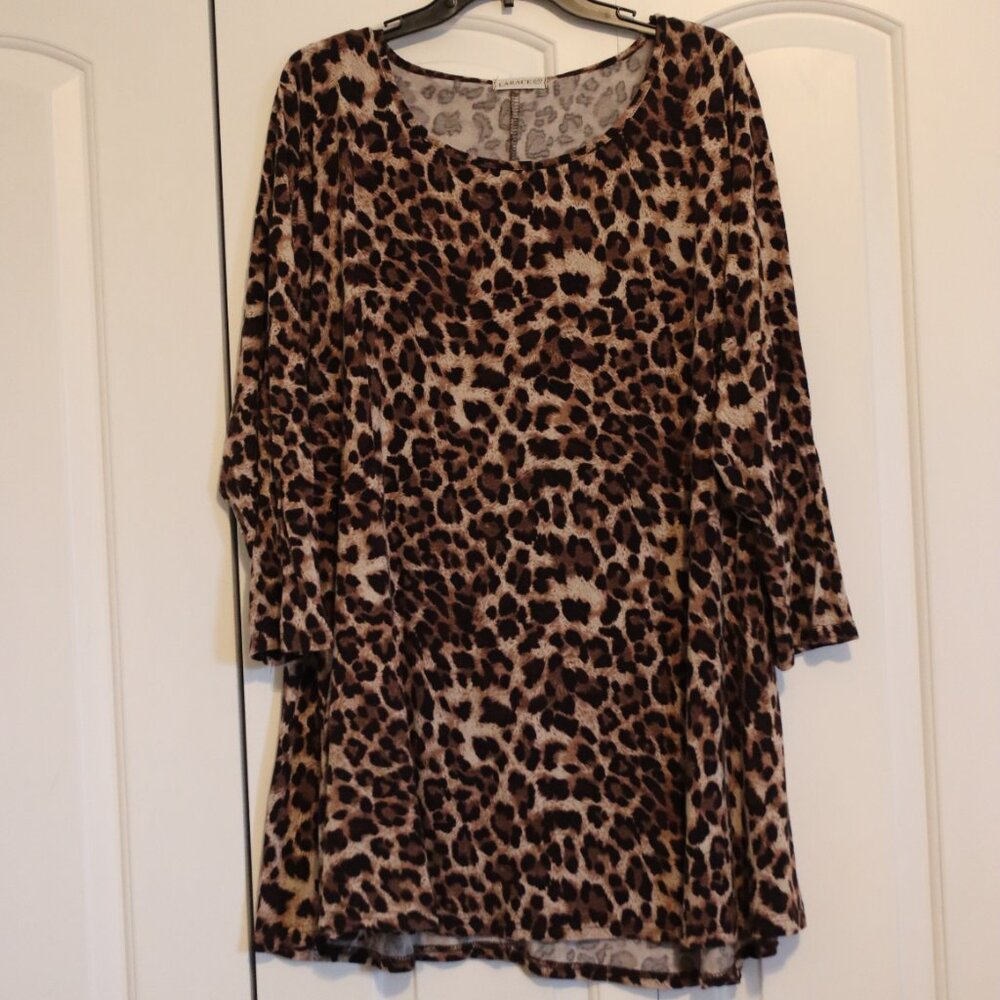 Larace Women's Leopard Print Swing Tunic Sz 5X Rayon/Spandex Blend